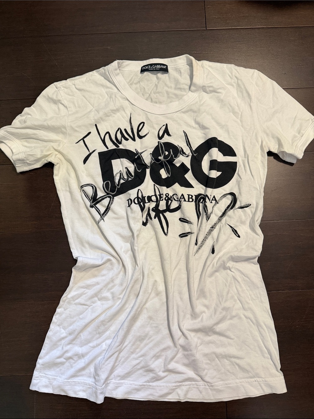 Dolce & Gabbana White Tee with Black D&G Script Graphic